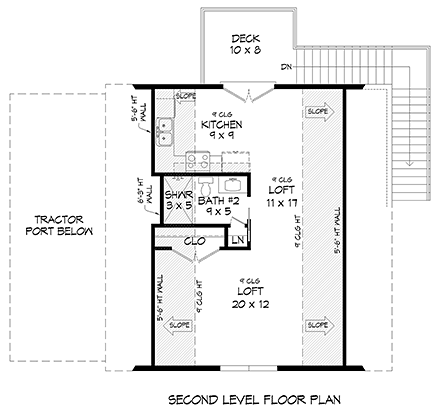 Barndominium, Country, Farmhouse Garage-Living Plan 81786, 3 Car Garage Second Level Plan