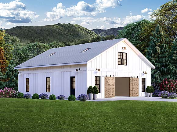 Barndominium, Country, Farmhouse 4 Car Garage Plan 81788 Elevation