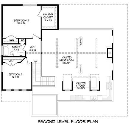 Bungalow, Country, Craftsman, Farmhouse, Traditional House Plan 81790 with 3 Beds, 3 Baths, 2 Car Garage Second Level Plan
