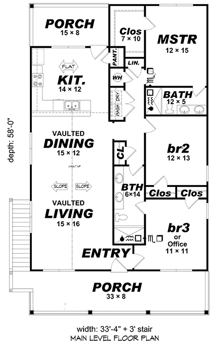 Cape Cod, Coastal, Cottage, Saltbox House Plan 81793 with 3 Beds, 2 Baths, 4 Car Garage First Level Plan