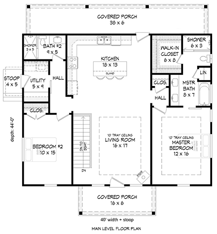 Contemporary, Cottage, Country, Farmhouse, Prairie, Ranch House Plan 81794 with 2 Beds, 2 Baths First Level Plan