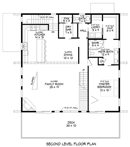 Coastal, Contemporary, Cottage, Modern House Plan 81799 with 3 Beds, 3 Baths, 2 Car Garage Second Level Plan