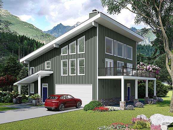 Coastal, Contemporary, Cottage, Modern House Plan 81799 with 3 Beds, 3 Baths, 2 Car Garage Elevation