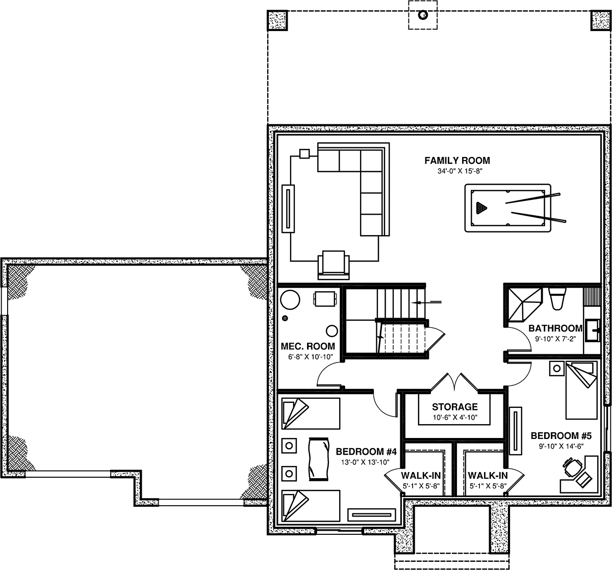 Contemporary, Farmhouse, Tudor House Plan 81802 with 5 Beds, 4 Baths, 2 Car Garage Lower Level
