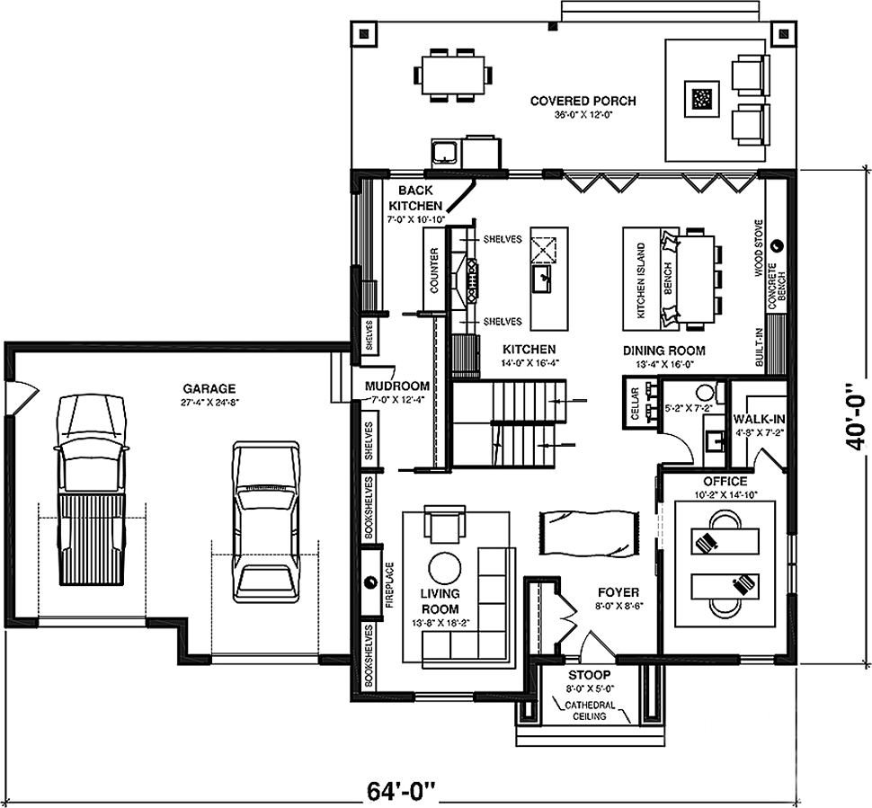 Contemporary, Farmhouse, Tudor House Plan 81802 with 5 Beds, 4 Baths, 2 Car Garage Level One
