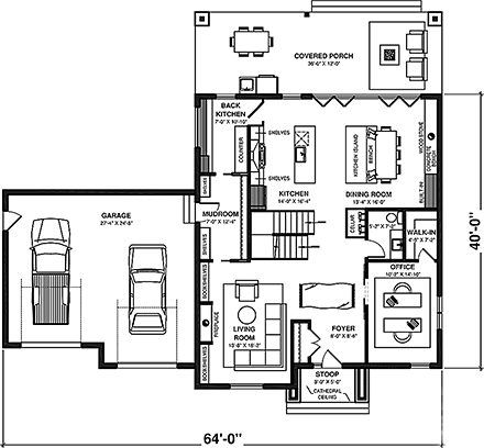 Contemporary, Farmhouse, Tudor House Plan 81802 with 5 Beds, 4 Baths, 2 Car Garage First Level Plan