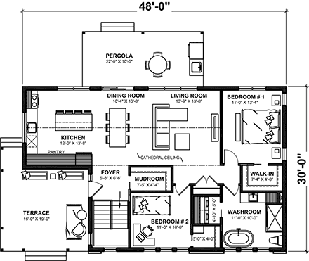 Contemporary, Modern House Plan 81804 with 2 Beds, 1 Baths First Level Plan