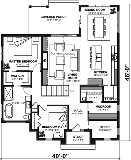 Cabin, Contemporary, Cottage, Country, Ranch House Plan 81805 with 2 Beds, 1 Baths First Level Plan