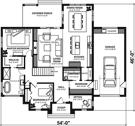 Cabin, Contemporary, Cottage, Modern, Ranch House Plan 81806 with 2 Beds, 1 Baths, 1 Car Garage First Level Plan