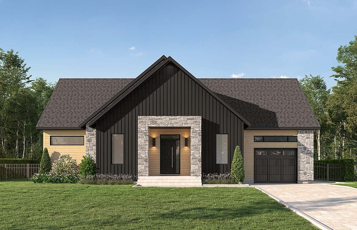 Cabin, Contemporary, Cottage, Modern, Ranch Plan with 1487 Sq. Ft., 2 Bedrooms, 1 Bathrooms, 1 Car Garage Elevation
