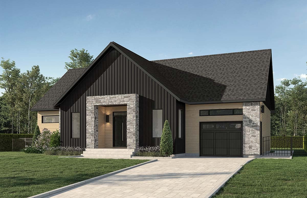 Cabin, Contemporary, Cottage, Modern, Ranch Plan with 1487 Sq. Ft., 2 Bedrooms, 1 Bathrooms, 1 Car Garage Picture 2