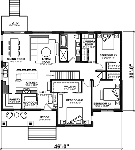 Country, Craftsman, Farmhouse, Ranch House Plan 81807 with 5 Beds, 2 Baths First Level Plan