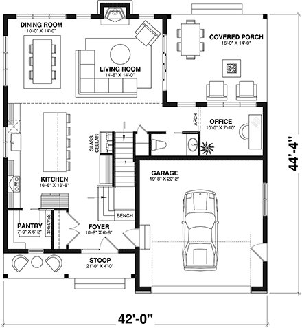 Country, Craftsman, Farmhouse House Plan 81809 with 3 Beds, 2 Baths, 1 Car Garage First Level Plan