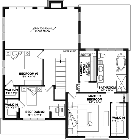 Country, Craftsman, Farmhouse House Plan 81809 with 3 Beds, 2 Baths, 1 Car Garage Second Level Plan