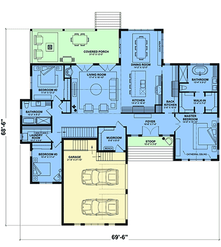 Country, Farmhouse, Ranch House Plan 81812 with 3 Beds, 2 Baths, 2 Car Garage First Level Plan