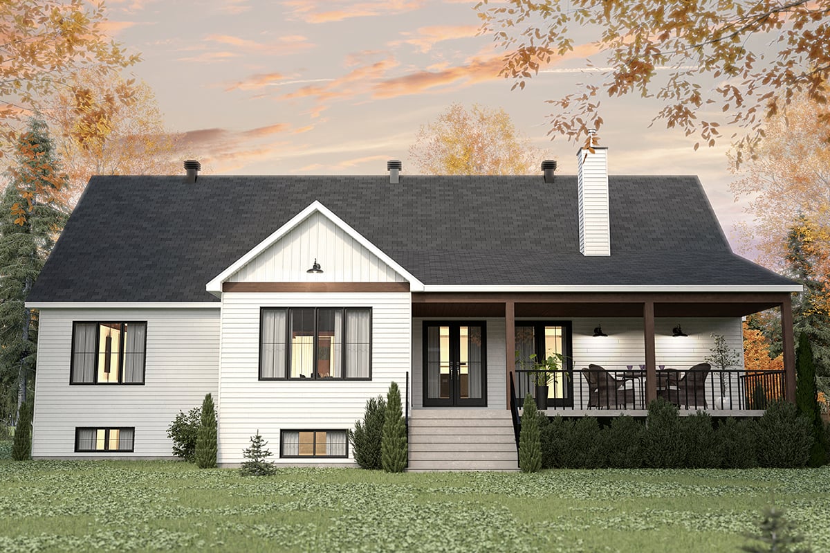 Country, Farmhouse, Ranch Plan with 2324 Sq. Ft., 3 Bedrooms, 2 Bathrooms, 2 Car Garage Rear Elevation