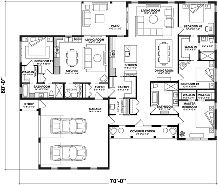Country, Farmhouse, Ranch House Plan 81813 with 4 Beds, 3 Baths, 2 Car Garage First Level Plan