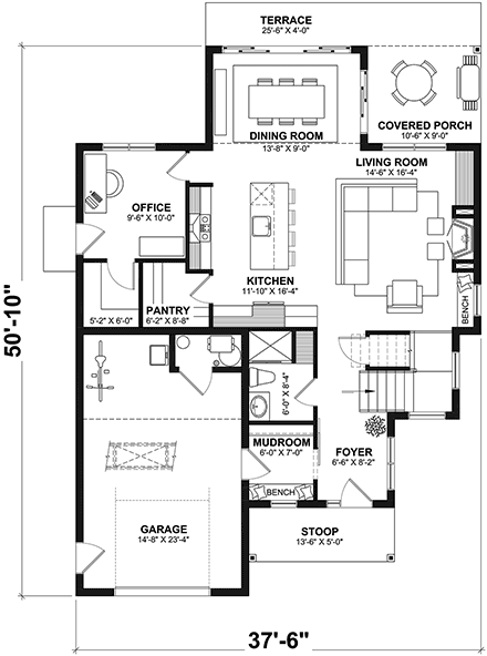 House Plan 81816 with 3 Beds, 2 Baths, 1 Car Garage First Level Plan