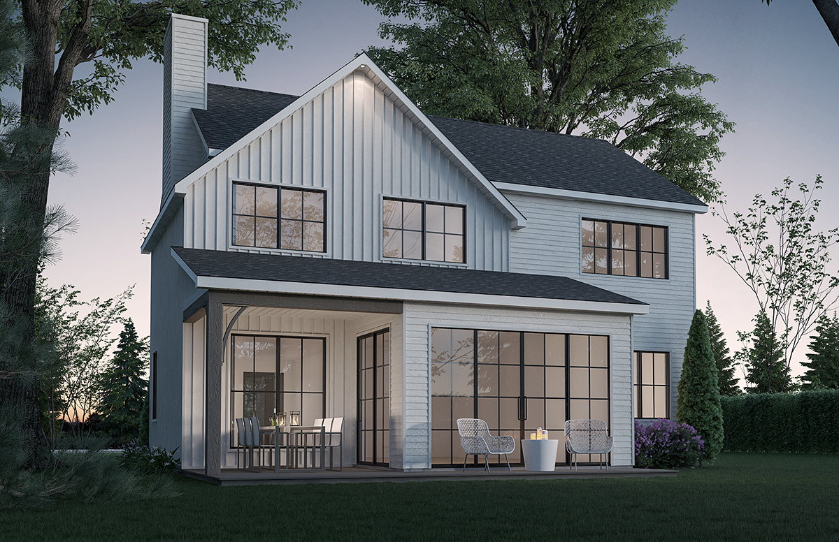 Plan with 2150 Sq. Ft., 3 Bedrooms, 2 Bathrooms, 1 Car Garage Rear Elevation