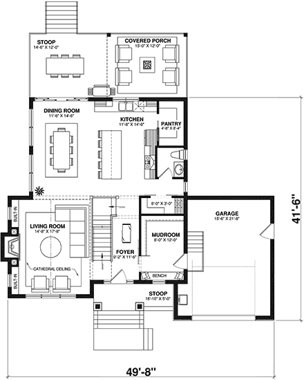 Country, Farmhouse, Traditional House Plan 81817 with 3 Beds, 3 Baths, 1 Car Garage First Level Plan