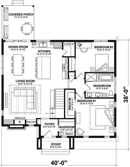 Contemporary, Ranch House Plan 81822 with 4 Beds, 2 Baths First Level Plan