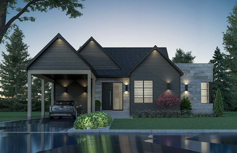 Bungalow, Contemporary, Modern Plan with 1555 Sq. Ft., 2 Bedrooms, 1 Bathrooms, 1 Car Garage Picture 3