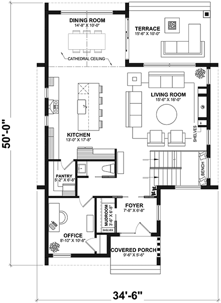 Cabin, Contemporary, Cottage House Plan 81829 with 4 Beds, 4 Baths First Level Plan