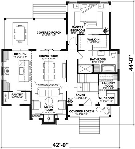 Country, Farmhouse, Ranch House Plan 81831 with 3 Beds, 2 Baths First Level Plan