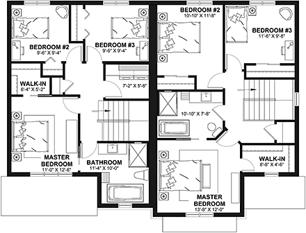 Country, Farmhouse Multi-Family Plan 81836 with 3 Beds, 2 Baths Second Level Plan
