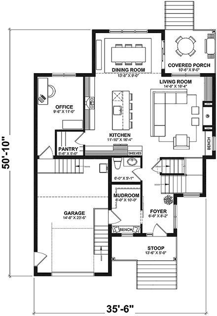 Country, Farmhouse, French Country House Plan 81838 with 4 Beds, 2 Baths, 1 Car Garage First Level Plan
