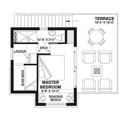 Cabin, Cottage, Craftsman, European, French Country House Plan 81844 with 2 Beds, 1 Baths Second Level Plan