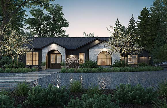 Contemporary, European, French Country, Ranch, Tuscan House Plan 81851 with 3 Beds, 3 Baths, 2 Car Garage Elevation