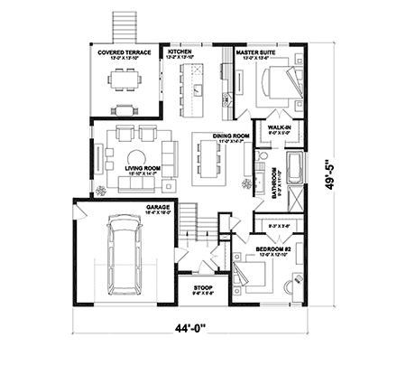 Contemporary, Modern House Plan 81852 with 4 Beds, 2 Baths, 1 Car Garage First Level Plan