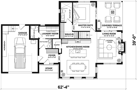 Contemporary, Craftsman, European, Farmhouse House Plan 81855 with 3 Beds, 3 Baths, 1 Car Garage First Level Plan