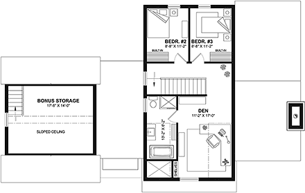 Contemporary, Craftsman, European, Farmhouse House Plan 81855 with 3 Beds, 3 Baths, 1 Car Garage Second Level Plan