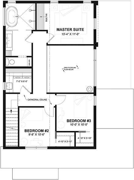 Contemporary, Cottage, Craftsman, European, Farmhouse House Plan 81856 with 3 Beds, 2 Baths, 1 Car Garage Second Level Plan