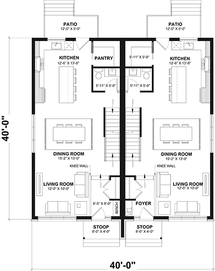 Contemporary, European, Farmhouse, Traditional Multi-Family Plan 81862 with 8 Beds, 6 Baths First Level Plan