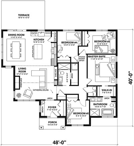 Cottage, Craftsman, French Country, Ranch House Plan 81865 with 4 Beds, 2 Baths First Level Plan