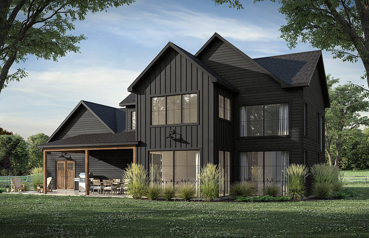 Country, Farmhouse, Traditional Plan with 2174 Sq. Ft., 3 Bedrooms, 3 Bathrooms, 2 Car Garage Rear Elevation