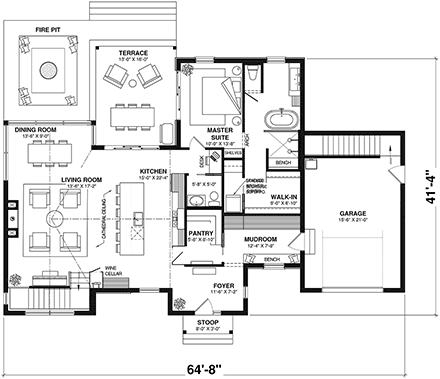 Contemporary, Modern House Plan 81872 with 4 Beds, 3 Baths, 1 Car Garage First Level Plan