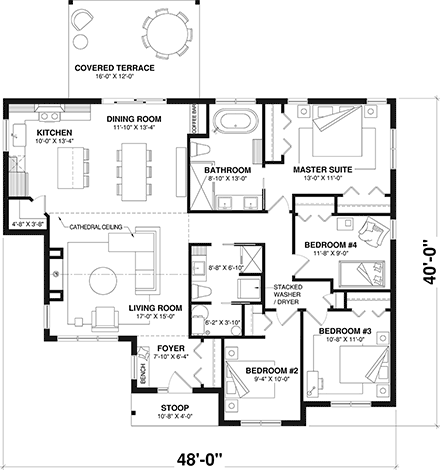 Contemporary, Country, Craftsman, Ranch House Plan 81874 with 4 Beds, 2 Baths First Level Plan