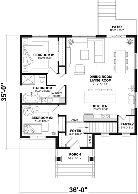 Cottage, European, Traditional House Plan 81875 with 4 Beds, 2 Baths First Level Plan