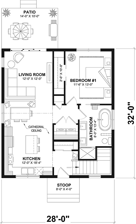 Cabin, Cape Cod, Cottage, Country, Farmhouse, Ranch House Plan 81877 with 3 Beds, 2 Baths First Level Plan