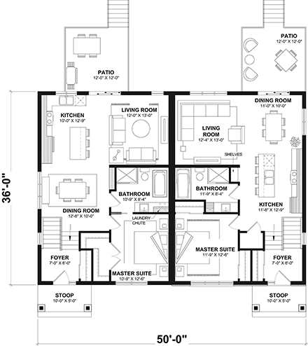 Cabin, Contemporary, Cottage, Country, Craftsman Multi-Family Plan 81878 with 6 Beds, 4 Baths First Level Plan