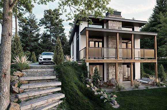 Cabin, Coastal, Contemporary, Cottage, Craftsman House Plan 81884 with 3 Beds, 2 Baths Elevation