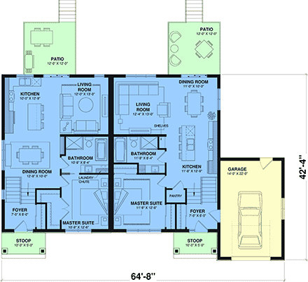 Contemporary, Country, Craftsman, European, Tudor Multi-Family Plan 81886 with 6 Beds, 4 Baths, 1 Car Garage First Level Plan