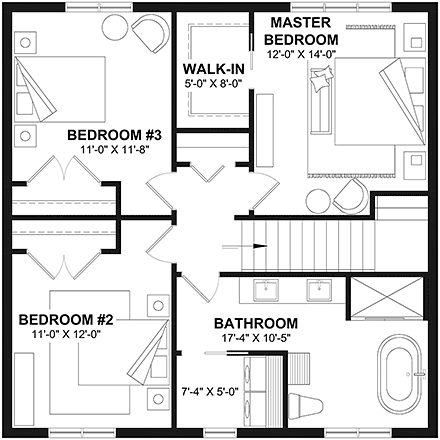Contemporary, Craftsman, New American, Prairie House Plan 81887 with 3 Beds, 2 Baths Second Level Plan