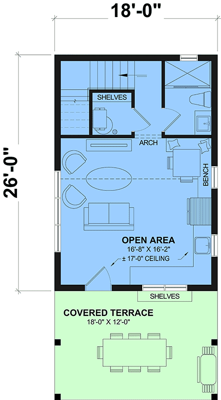 Cabin, Contemporary, Cottage, Farmhouse, French Country House Plan 81888 with 1 Beds, 1 Baths First Level Plan