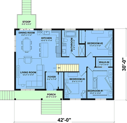 Bungalow, Contemporary, Country, Farmhouse House Plan 81893 with 3 Beds, 1 Baths First Level Plan