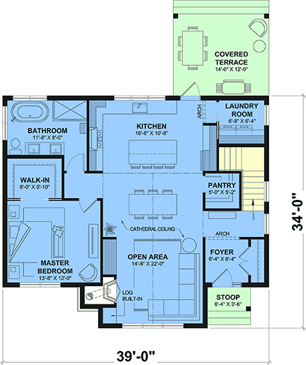 Country, European, New American, Traditional House Plan 81894 with 1 Beds, 1 Baths First Level Plan